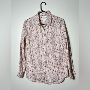 Cynthia Rowley Shirt Womens Large White Pink Floral 100% Linen Roll Tab Sleeves